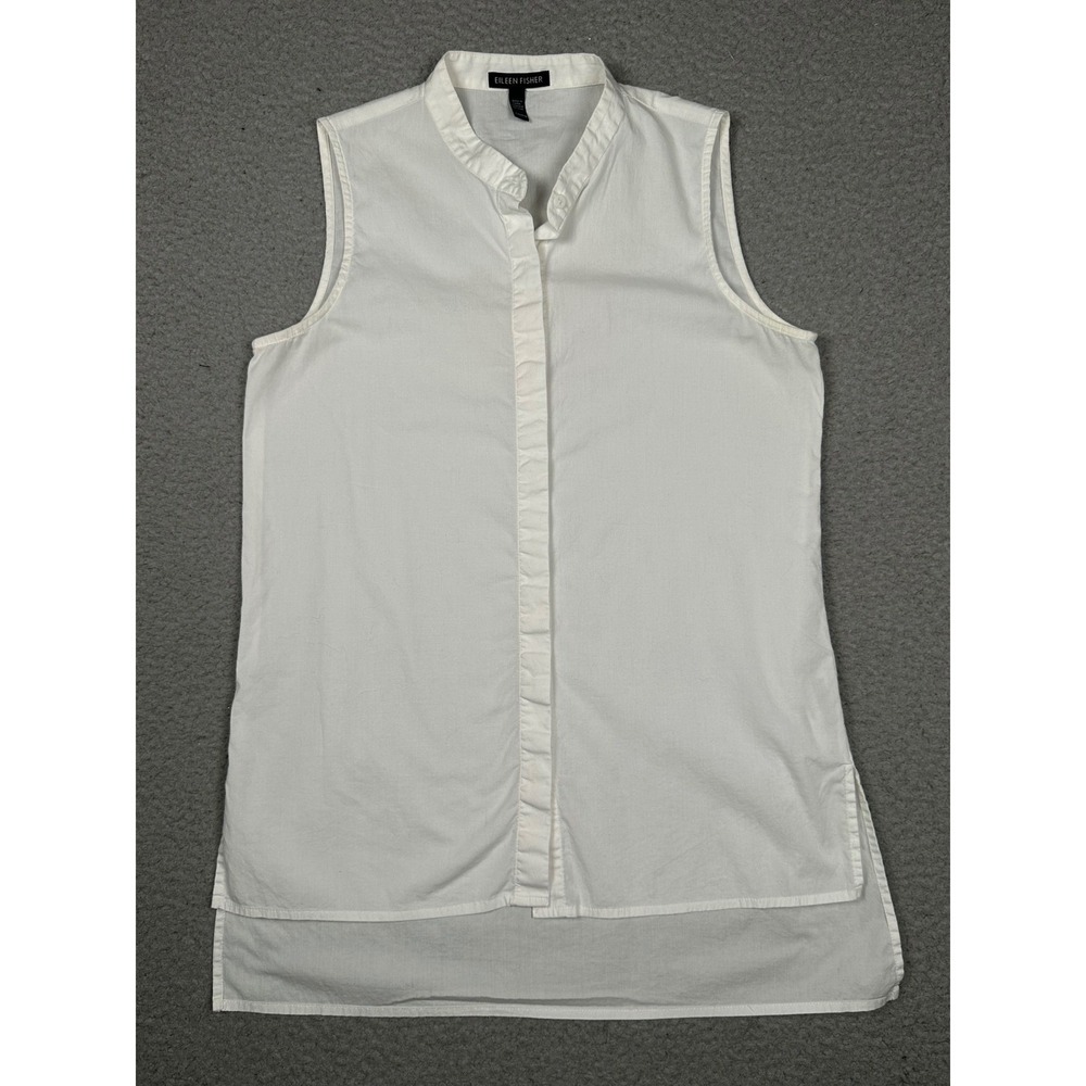 Eileen Fisher Sleeveless Tunic Women's XXS White Organic Cotton Button Up Shirt - Picture 10 of 11